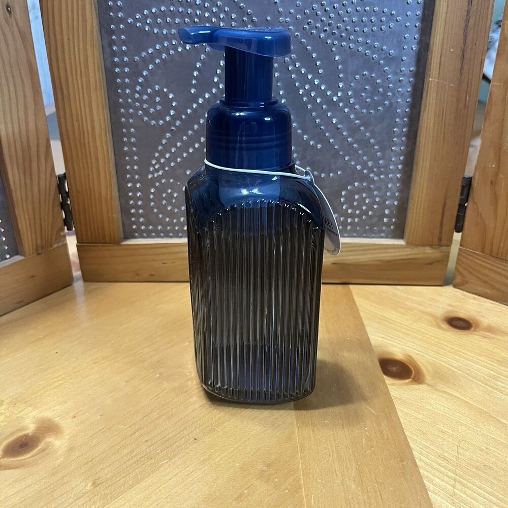 Bath & Body Works Glass Foaming Soap Holder Dispenser Pump Blue Bathroom Decor - Picture 3 of 7